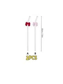 1/2/4/6 Stück gebogene Glasstrohhalme mit roter und rosa Schleifendekoration, geeignet für Bubble Tea, Milchshakes und Sommergetränke, elegante Dekoration für Strand, Hochzeit und Küche, ideales Urlaubsgeschenk für alle saisonalen Anlässe - Übersicht 12
