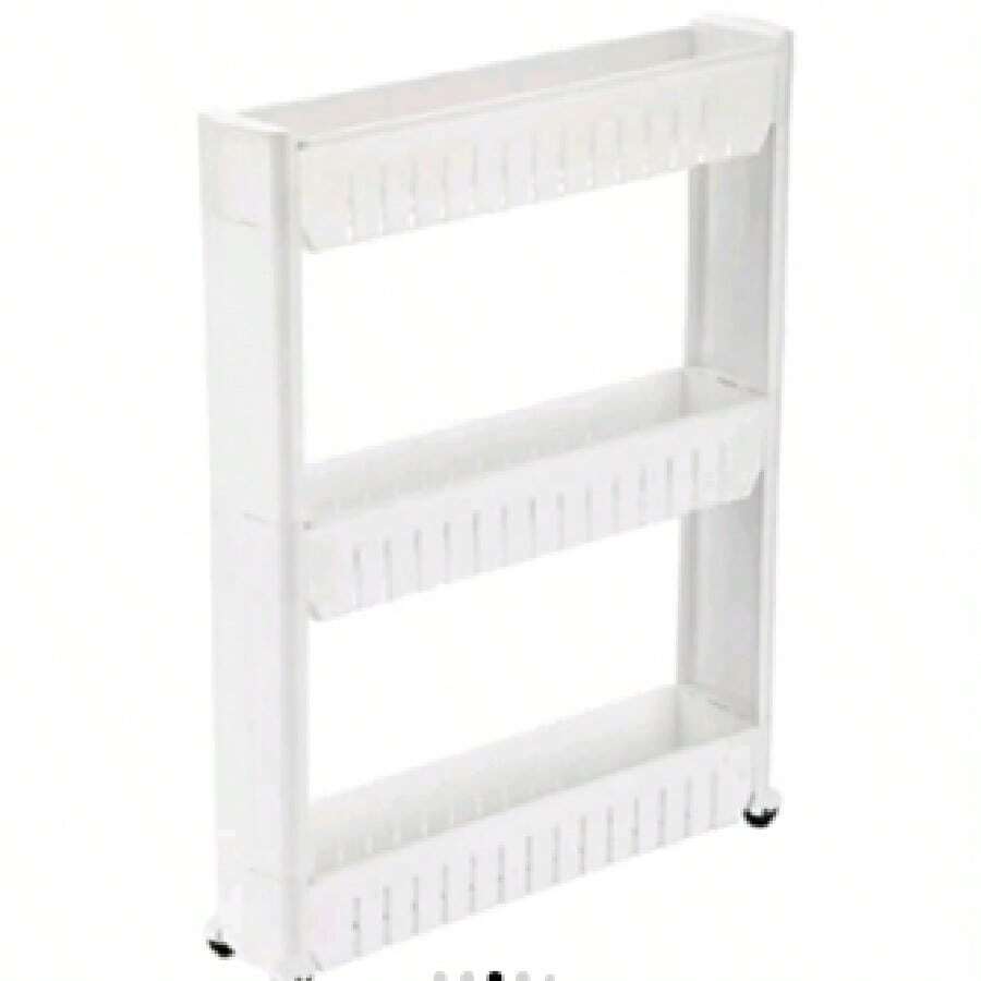Carrello portaoggetti pieghevole con ruote bianco, 2/3/4 livelli - Torre scorrevole per bagno, cucina o ufficio, scaffale metallico regolabile - 3 piani - Visualizzare 1