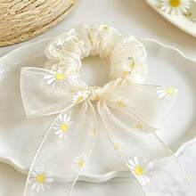 1PC 200cm Korean Daisy Chiffon Ribbon, Suitable For Gift Wrapping And Handmade Crafts, Made Of Lightweight Transparent Fabric, Printed With Delicate Daisy Floral Pattern - Nordic Warm Beige - View 6
