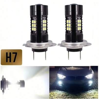 2 bóng đèn LED H7 cho ô tô, 21 chip SMD 3030, ánh sáng trắng siêu sáng 6000K, đèn sương mù và đèn chạy ban ngày, 12V 24V