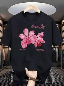 Pink Orchid Flowers That Convey Simple Joy And Positive Energy, Inspiring Well-Being And Inner Calm With Delicate Details And Vibrant Colors. T-Shirt, 100% Cotton, 220g - 黑色 - 查看 8