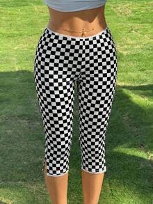 Leggings Elásticos de Punto a Cuadros Rojos para Mujer - Multicolor 2 - Ver 4