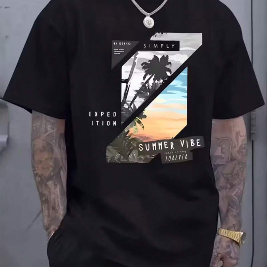 Printed T-Shirt For Men And Women - 黑色 - 查看 1