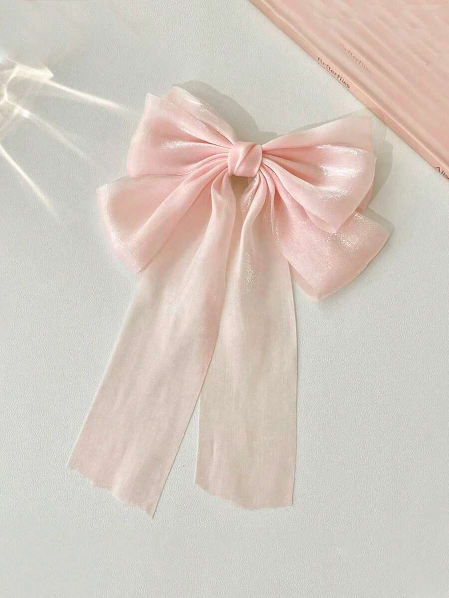 1 chiếc kẹp tóc nơ ruy băng satin ngọt ngào đa năng, kẹp tóc nơ ruy băng lưới kim tuyến cao cấp sang trọng, phụ kiện tóc nơ mềm mại duyên dáng cho mùa xuân, kẹp bấm, kẹp càng cua - Hồng - Xem 1