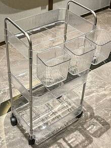 1 Carrito de almacenamiento de cosméticos transparente y móvil para el hogar, estante de exhibición multifuncional de gran capacidad para artículos de baño, accesorios de baño - Multicolor - Ver 3