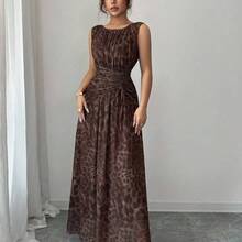 Raffinéa Women's Elegant And Fresh Floral Mesh Apricot Round Neck Gathered Waist Drawstring Waist Cover Body Slimming A-Line Sleeveless Long DressHomecoming Dresses, Wedding Guest Dresses Party Dress  Elegant Party Dresseswinter Winter Clothes Winter Clothes For Women Cozy Fall And Winter Clothes For Women Fall Winter 2025 Women Christmas New Year Clothes For New Year Thanksgiving Hanksgiving Outfit For Women Party  Elegant  Luxury Sexy Christmas New Year Party Graduation Ball Cosplay New - Café - Ver 5