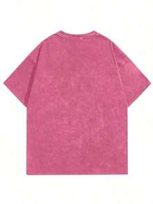 Women's Short-Sleeved Washed Cotton T-Shirt With Round Neck And Minimalist Print, Pretty T-Shirt, Washed T-Shirt, Wrinkle-Resistant Cotton T-Shirt. - 粉色 - 查看 2