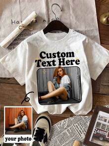 Camiseta Personalizada con Retrato - Estilo Retro, Camiseta de Foto de Mascota para Hermanas y Parejas, Regalo de Cumpleaños o Fiestas con Tu Texto - Blanco - Ver 6