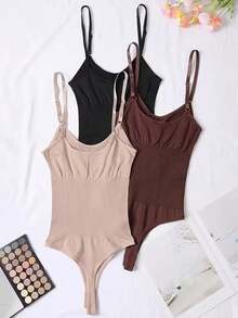 3 piezas de bodys moldeadores sin costuras, control de abdomen, levantamiento de glúteos, cintura ceñida, elegante para el verano - Multicolor 2 - Ver 8