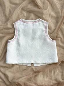 Blusa de mujer con estilo romántico campestre, bordada con flores coloridas sobre fondo blanco, de frente abierto y sin mangas, ropa de mujer para otoño, ropa de vacaciones, ropa de vuelta al colegio - Multicolor - Ver 2
