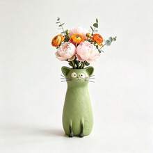 Handmade Creative Quirky Little Cat Vase, Resin Material Cartoon Cat Flower Pot, Desktop Decor, Living Room & Study Atmosphere Enhancer - one-size - View 3