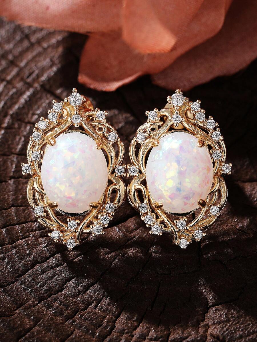 1 Pair Romantic Cubic Zirconia Stud Earrings, Designed For Women, Suitable For Weddings, Engagements, Anniversary Parties, Valentine's Day Gifts - 1# - View 1