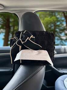 1pc Black Bow Tissue Box, Car Tissue Paper Holder, Decorative Storage Box For Automotive - Tissue Box - View 3
