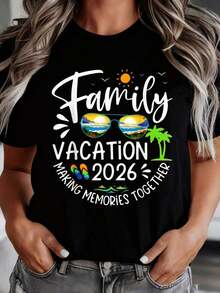 Vacaciones Familiares 2026 Creando Recuerdos Juntos Camiseta de Viaje de Verano para Escapadas Familiares y Viajes a la Playa, Es una Camiseta Perfecta para Regalar a Amigos y Familiares en Cualquier Día Festivo o Ocasión Especial, Ropa de Verano Fresca para Mujer - Negro - Ver 2
