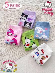 5 Pairs Sanrio Characters Low Cut Socks, Cute Cartoon Patterns, Comfortable & Breathable, Holiday & Family Gift, Fun Daily Wear (Random Colors) - Multicolor - View 1
