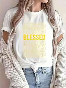 Camiseta 100% algodón Varsity-Gold Yellow University-Gold Yellow con estampado gráfico, cuello redondo, para verano, top suave de manga corta para mujer, camiseta elegante y cómoda para mujer, camisetas gráficas. - Blanco - Ver 6