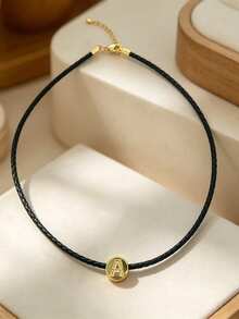 A Simple And Elegant Necklace, Made Of A Black Woven Leather With 26 Letters (A-Z) Arranged On It. It Is Suitable For Ladies To Wear Daily, For Dates, Or As A Gift For Friends! - Multicolor - View 6
