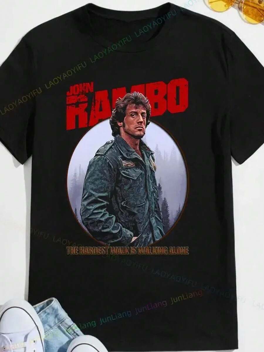 This Rambo-Themed T-Shirt Is A Perfect Choice For Urban Fashion. Unisex Short-Sleeved T-Shirt | Prints | Classic Fit | Everyday Wear | Carefully Selected High-Quality Gifts - 黑色 - 查看 1