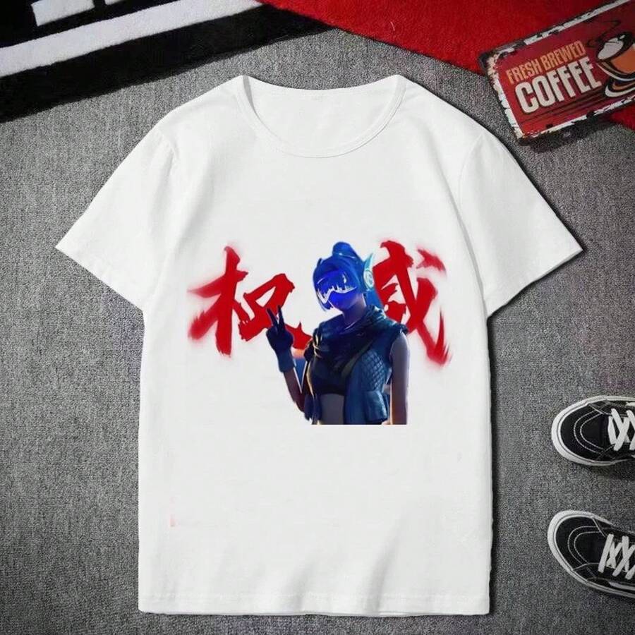 Éxito de del verano de 2026: camisetas unisex de manga corta para estudiantes, de estilo élite, con estampado de influencer, temática de la paz y autorizada. - Blanco - Ver 1