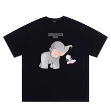 Camiseta de manga corta con estampado de elefante y conejo de dibujos animados, moderna y versátil, para hombres y mujeres, ideal para primavera y verano. - Blanco - Ver 2