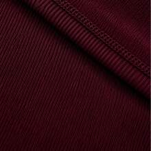 Fleece-Lined Long-Sleeved Ribbed V-Neck Blouse - Elegant, Chic, Warm, Comfortable - Autumn And Winter Fashion - Valentine's Day - 紫紅色 - 查看 3