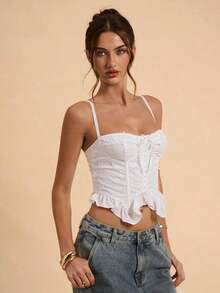 Camiseta de mujer con bordado floral blanco hueco, adecuada para vacaciones en la playa, verano, temporada de graduación, camiseta bordada, Ibiza, vacaciones en el sur de Francia - Blanco - Ver 5