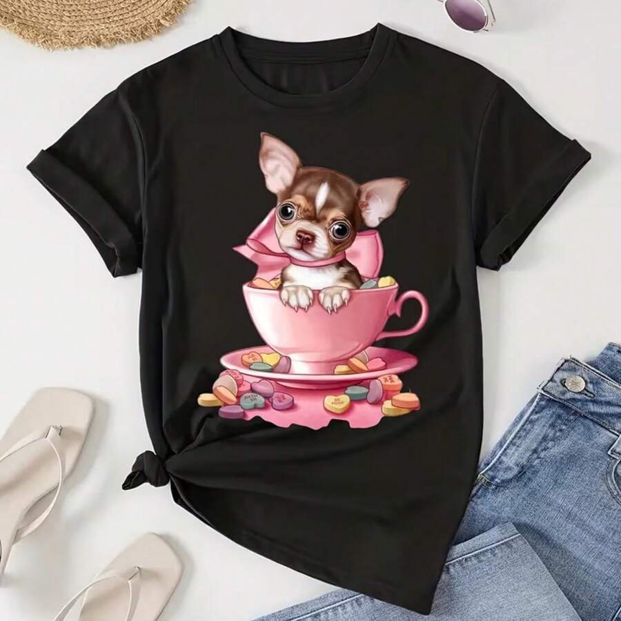 Printed T-Shirt For Men And Women - Black - View 1