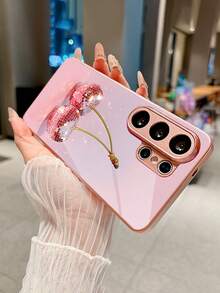 少女闪亮樱桃图案粉色玻璃手机壳，兼容三星Galaxy S26 Ultra/S26 Edge/S25 Ultra/S24 Ultra/S22 Ultra/S23 Ultra/S21 Ultra/S20 Ultra/S10/S9/S8 Plus/Note20 Ultra，适合作为周年纪念日、节日礼物送给朋友、家人、爱人，防刮花，高清玻璃材质，时尚优雅的保护壳 - 粉色 - 查看 3