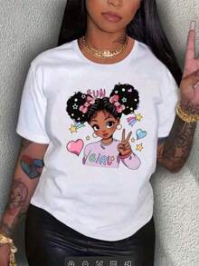 Camiseta Casual para Mujer Black Queen Afro Dripping Art (2) - Rosa - Ver 6