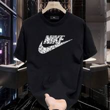 Men's Heavyweight Pure Cotton Short Sleeve T-Shirt, Summer 2025 Fashion, Printed, Loose Fit, Versatile, Men's Clothing. AWBS - 1 - 查看 5