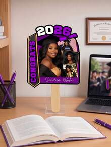 Class Of 2026 Personalized  Fan, Custom Multi-Photo & Name Graduation Paddle Fan, Commemorative Senior Alumni Photo Prop For Commencement Ceremony, - Multicolor - View 4