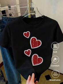 Camiseta de cuello redondo y mangas cortas de ropa fashion, fabricada enéxico, para la temporada primavera-verano 2025.Con estampado de dibujos animados, un modelo de pareja, apta para usar tanto por dentro como por fuera, para oficina y estilo casual, diseñpara hombres y mujeres, en unidad individual.blusas para mujer playeras de mujer blusas casuales para dama - Negro - Ver 11