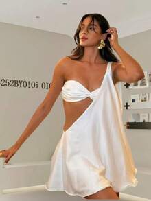 Vestido Asimétrico Hombro Descubierto Fiesta Noche Estilo Sensual Nueva Llegada - Blanco - Ver 1