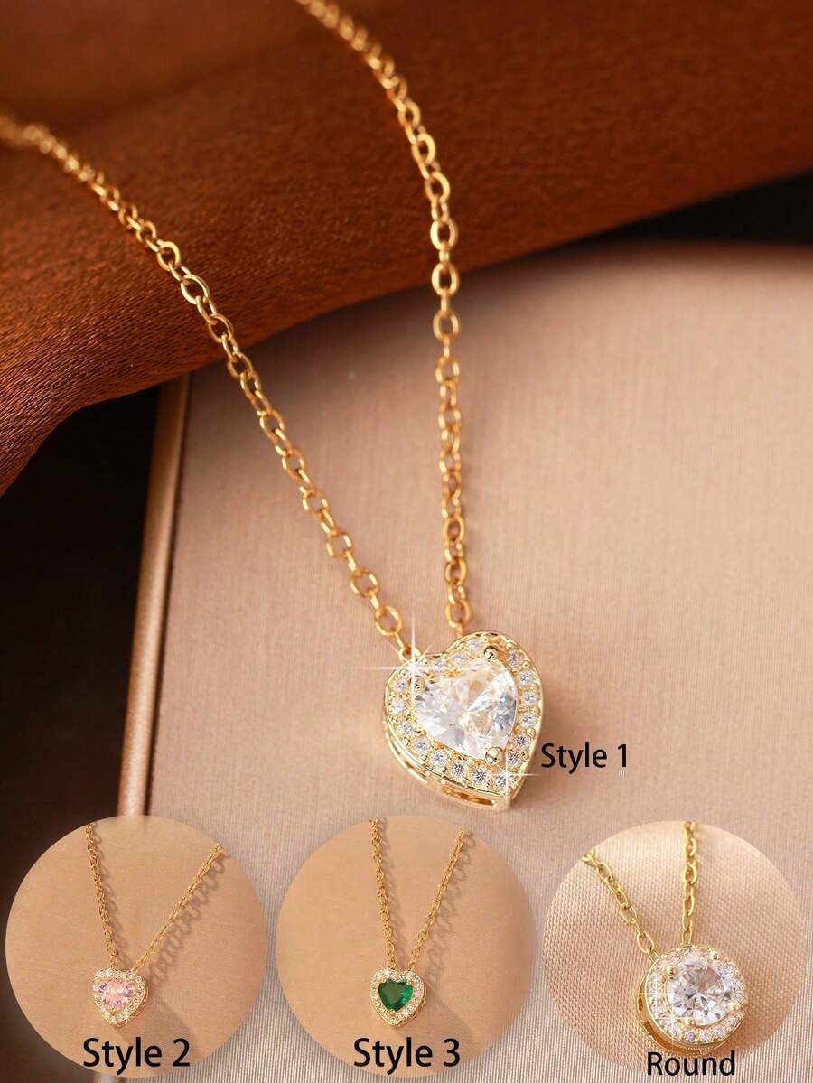 Hihho 1 chiếc vòng cổ xương đòn đính đá Zirconia dành cho nữ, hình trái tim, thanh lịch, đa năng, thích hợp để đeo hàng ngày, món quà tặng ngày lễ tình nhân tuyệt vời nhất - Vàng - Xem 1