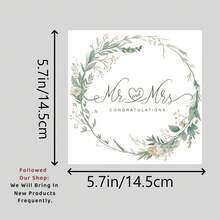 Mr & Mrs 婚禮祝福卡，水彩綠色花環祝福卡附牛皮紙信封，極簡風格植物主題婚禮卡 - A - 查看 2