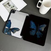 1 件装蓝色蝴蝶油画印花保护套，带笔槽，适用于 iPad 10.9/10.2/ Air 第五代/Pro 11/第十代/9.7/Air 2/（第七代）/（第八代）/ Air 4/5/ Pro 11/ 第十代 10.9 英寸 2022 款智能保护套/ Air 13（M3 2025）/ Air 11（M3 2025）/ Air 11（M3 2025）/ 11（A16 2025），兼容华为 MatePad - 彩色 - 查看 5