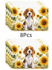 1 pieza Mantel individual de lino con estampado de perro, tapete para desayuno, posavasos de café, base para tazón, accesorio de cocina, fácil de limpiar, apto para el hogar, restaurante, decoración del comedor, regalo festivo, regalo para amigos, juego de múltiples piezas - Multicolor - Ver 20