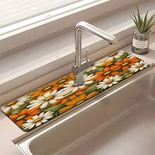 1pc Floral Pattern Faucet Cover, Durable Polyester, Quick Drying, Easy To Clean, Suitable For Kitchen And Bathroom, Easy Installation, Daily Decor, Gift, Bathroom Mat, Durable Faucet Cover, Faucet Accessory - Multicolor - View 5