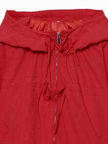Jaqueta com Capuz e Cordão Sólida para Primavera/Outono - Vermelho - Visão 7