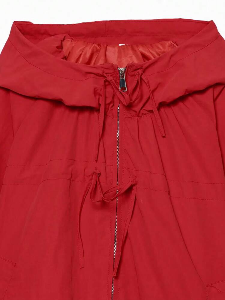 Chaqueta con capucha con cordón de unicolor para primavera/otoño - Rojo - Añade 7