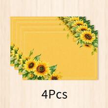 1pc Sunflower Pattern Linen Placemat, Breakfast Mat, Coffee Mat, Coaster, Bowl Pad, Kitchen Accessory, Easy To Clean Dining Mat, Suitable For Home, Restaurant, Restaurant Decor, Holiday Gift, Gift For Friends, Multi-Piece Set - Multicolor - View 12