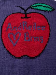 ANDREILEE Men's Fashion Casual Versatile Daily Commute Home Wear ADR Letter Apple Pattern Embroidered V-Neck Button Cardigan Loose Knit Sweater Jacket Autumn/Winter - Purple - View 11
