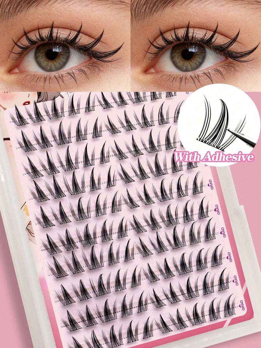 Waloshow 10 filas de pestañas postizas autoadhesivas con diseños lindos de orejas de gato, trío de girasoles y hada sirena de gato, aptas para uso diario - Negro - Ver 1