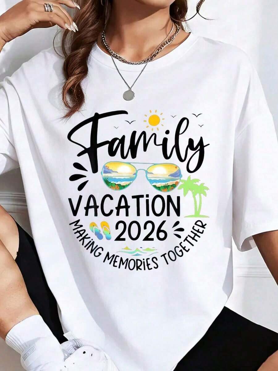 Family Vacation 2026 Creating Memories Together Summer Travel T-Shirt For Family Getaways And Beach Trips, It's A Perfect T-Shirt To Give To Friends And Family On Any Holiday Or Special Occasion, Cool Summer Clothes For Women - 白色 - 查看 1
