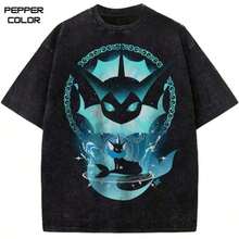 Mother GiftsVaporeon Graphic T-Shirt, PKM T-Shirt, Vintage Anime T-Shirt, Short Sleeve T-Shirt, Casual Cotton T-Shirt With Round Neck, Urban Clothing For Men, For Women, Gift For Fansgoing Out Outfits - 黑色 - 查看 1