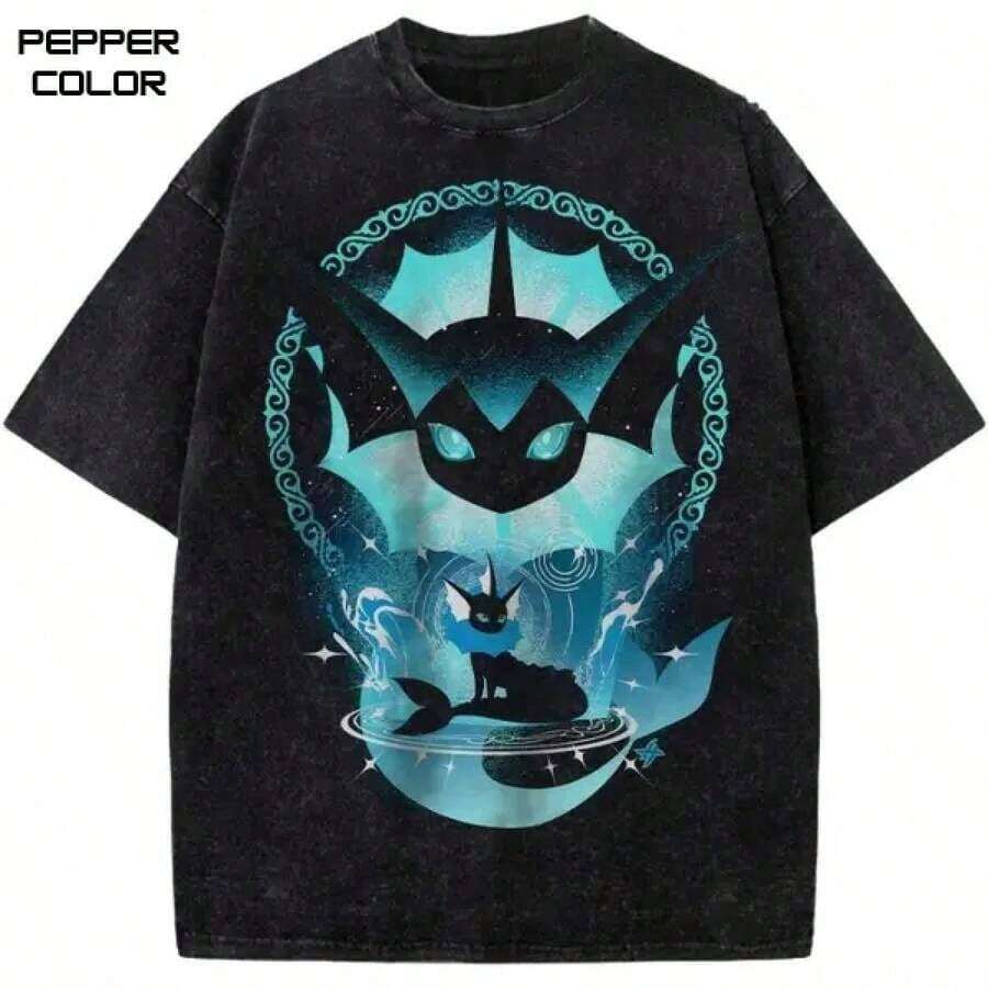 Mother GiftsVaporeon Graphic T-Shirt, PKM T-Shirt, Vintage Anime T-Shirt, Short Sleeve T-Shirt, Casual Cotton T-Shirt With Round Neck, Urban Clothing For Men, For Women, Gift For Fansgoing Out Outfits - 黑色 - 查看 1