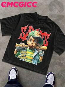 EMCGICC Street Life Men's Y2k Style (220 Pure Cotton T-Shirt) Retro Graphic Funny Printing,Hip Hop ,MY LOVE ,Halloween,Carnival, Easter,Men's Summer Tops Round Neck Short Sleeve Casual T-Shirt, Summer Street Sports Life Men's - màu đen - Xem 1