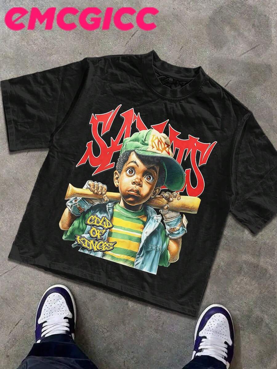 EMCGICC Street Life Men's Y2k Style (220 Pure Cotton T-Shirt) Retro Graphic Funny Printing,Hip Hop ,MY LOVE ,Halloween,Carnival, Easter,Men's Summer Tops Round Neck Short Sleeve Casual T-Shirt, Summer Street Sports Life Men's - màu đen - Xem 1