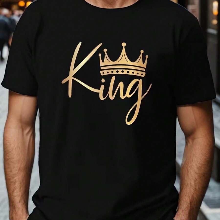 Camiseta estampada, tejida en algodón puro, con diseño de cuello redondo, estilo unisex, camisa creativa y moderna, ideal para primavera y otoño, holgada y cómoda para hombres y mujeres. - Negro - Ver 1