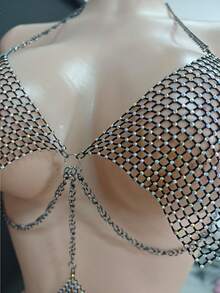 SOFUSEN Women's Thin Shoulder Strap Deep V Open Back, Metallic Texture Chain, Sexy Lingerie, For Private Dates / Themed Parties - Black - View 5